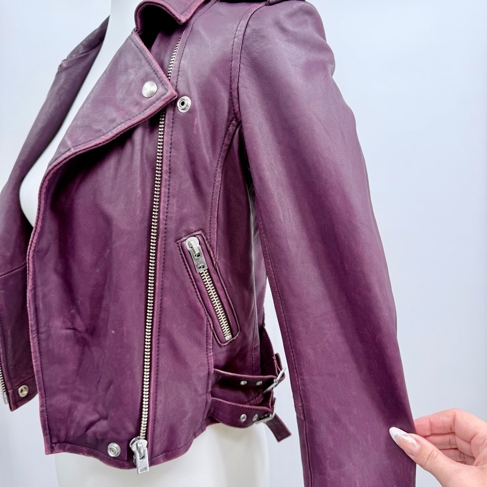 IRO ASHVILLE LEATHER JACKET Plum Purple Moto Biker NWT - Picture 5 of 8